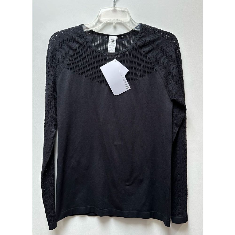 Fabletics Jeanie women’s black mesh sleeves & neckline shirt NWT size L #10-1116